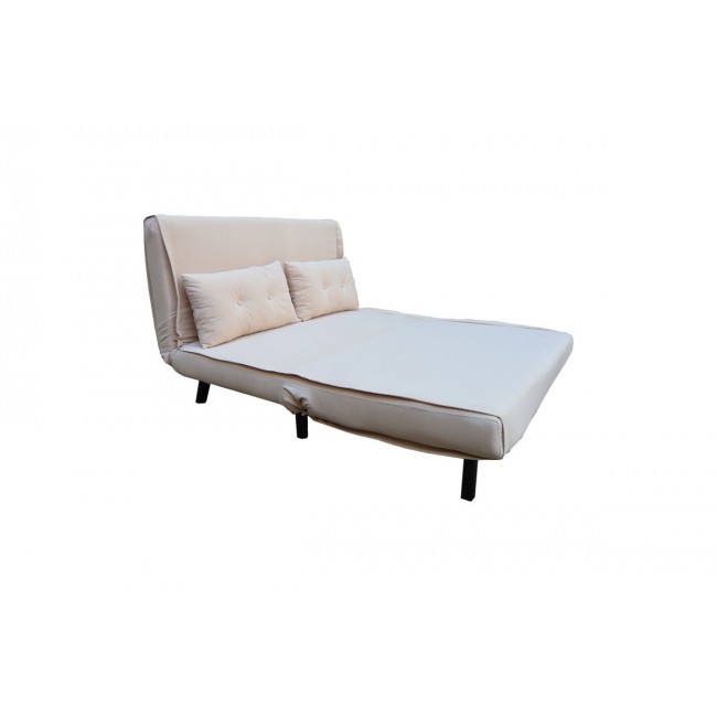 Καναπές-κρεβάτι "JOSUANE" διθέσιος από βελούδο/ξύλο σε χρώμα μπεζ/φυσικό 122x80x81