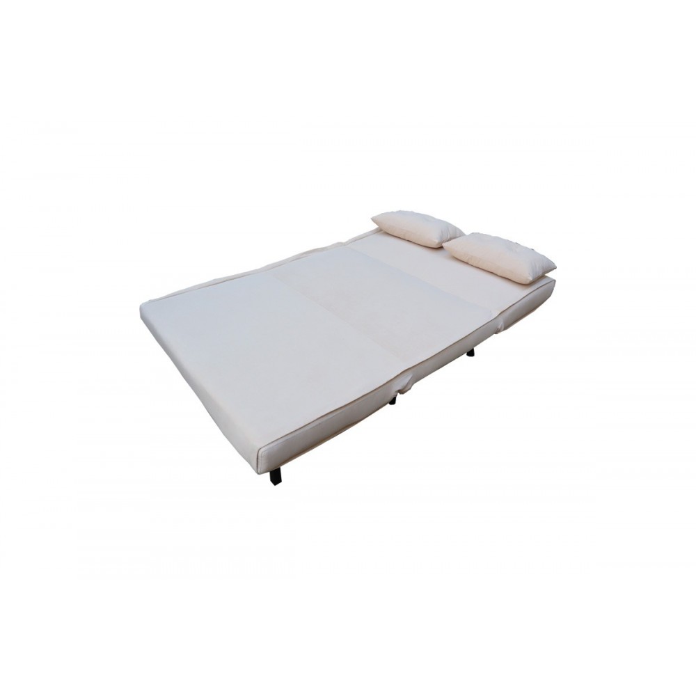 Καναπές-κρεβάτι "JOSUANE" διθέσιος από βελούδο/ξύλο σε χρώμα μπεζ/φυσικό 122x80x81