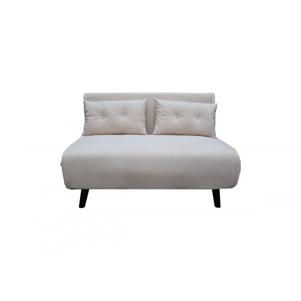 Καναπές-κρεβάτι "JOSUANE" διθέσιος από βελούδο/ξύλο σε χρώμα μπεζ/φυσικό 122x80x81