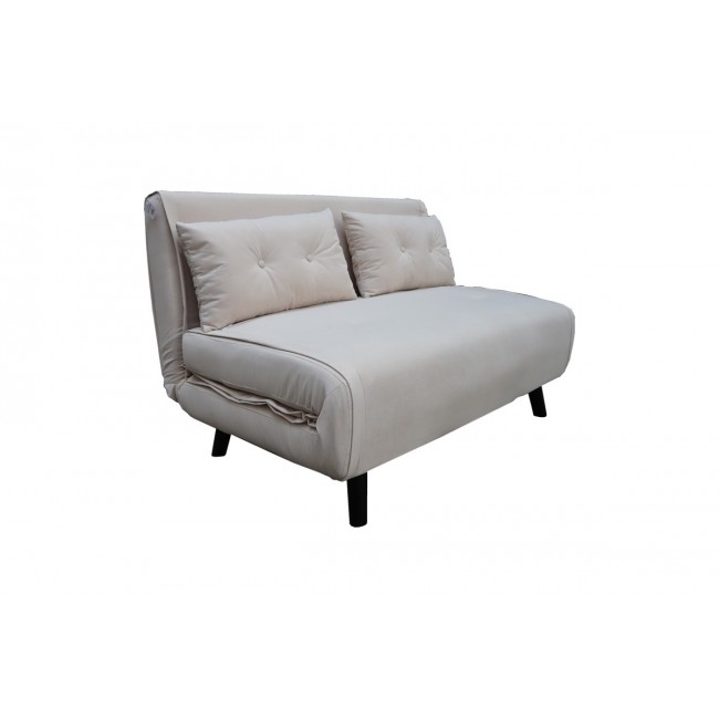 Καναπές-κρεβάτι "JOSUANE" διθέσιος από βελούδο/ξύλο σε χρώμα μπεζ/φυσικό 122x80x81