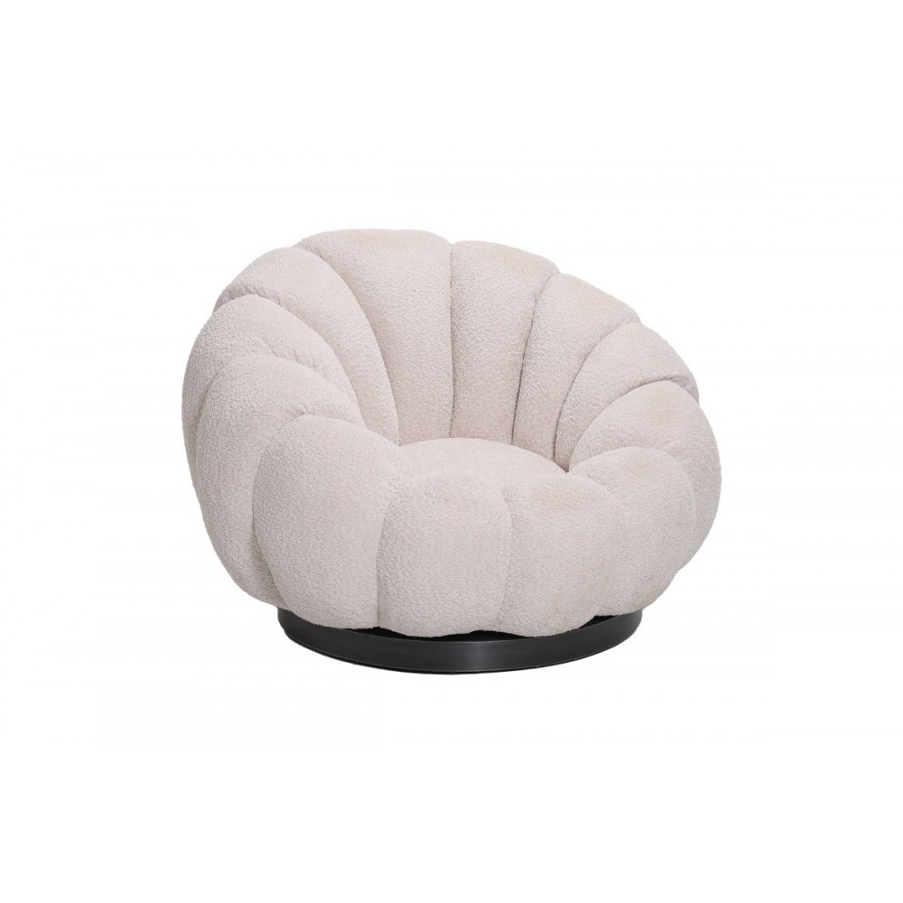 Πολυθρόνα περιστρεφόμενη με σκαμπό "NESTER" από μπουκλέ ύφασμα σε χρώμα μπεζ 98x97x69
