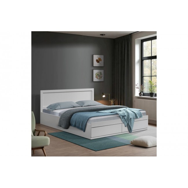 Κρεβάτι "OLYMPUS" με συρτάρι σε χρώμα λευκό 162.5x205x80