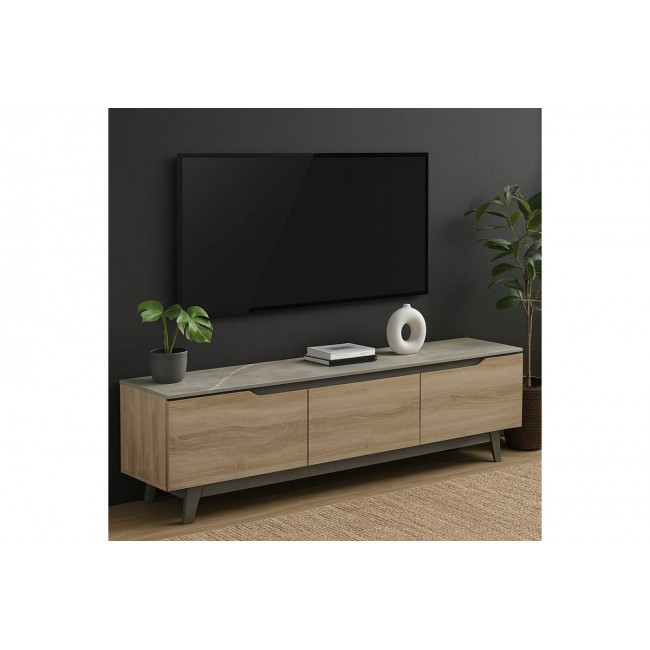 Έπιπλο τηλεόρασης "KASANDRA" σε χρώμα μπεζ μαρμάρου/σονόμα 180x35x48.5