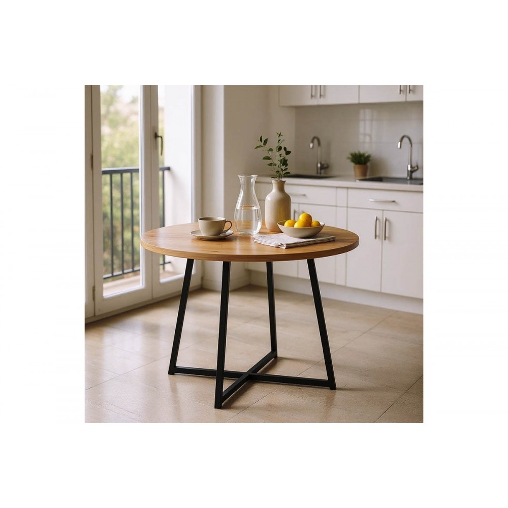 Τραπέζι "SARAH I" σε χρώμα oak/μαύρο Φ100x76