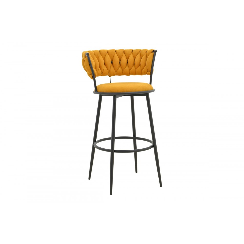 Σκαμπό μπαρ "ALKIA I" από ύφασμα/μέταλλο σε χρώμα κίτρινο/μαύρο 50x56x95