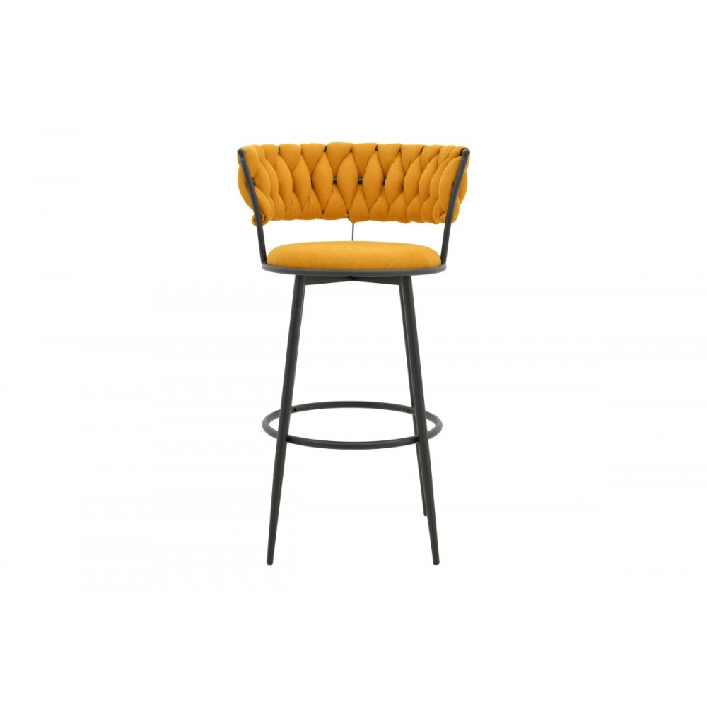 Σκαμπό μπαρ "ALKIA I" από ύφασμα/μέταλλο σε χρώμα κίτρινο/μαύρο 50x56x95