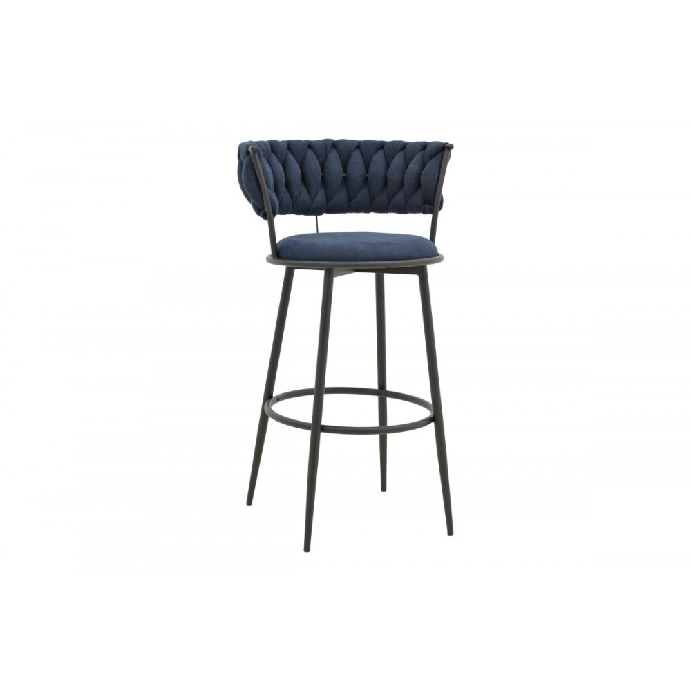 Σκαμπό μπαρ "ALKIA I" από ύφασμα/μέταλλο σε χρώμα μπλε σκούρο/μαύρο 50x56x95