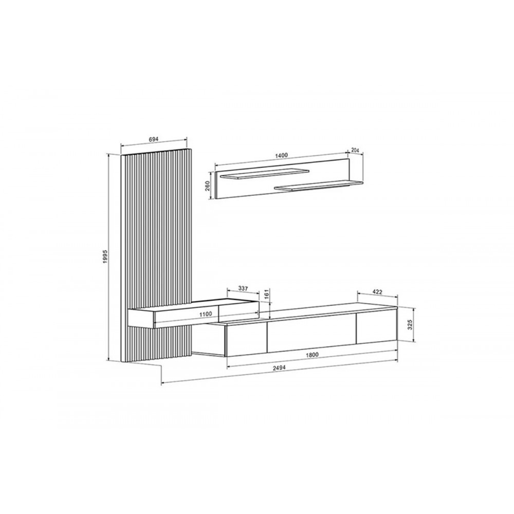 Σύνθετο σαλονιού "LITENDE" σε χρώμα λευκό/σονόμα 249.4x42.2x199.5