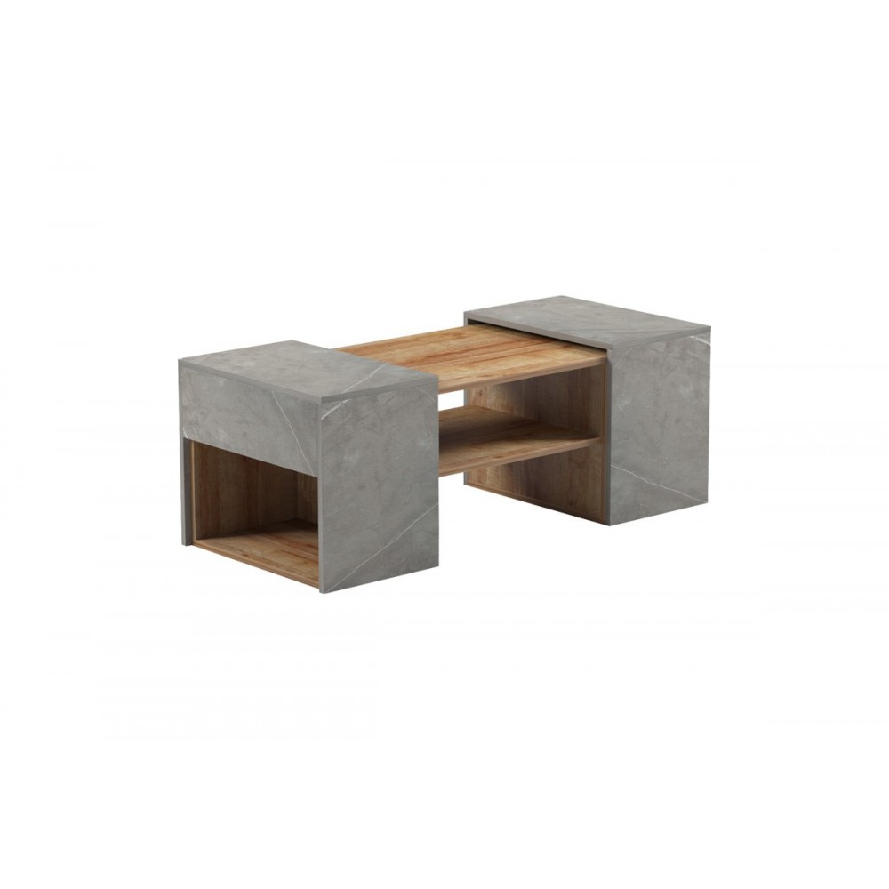 Τραπέζι σαλονιού "MORFI" πολυμορφικό 3τμχ σε χρώμα oak/μπεζ μαρμάρου 105x45x37