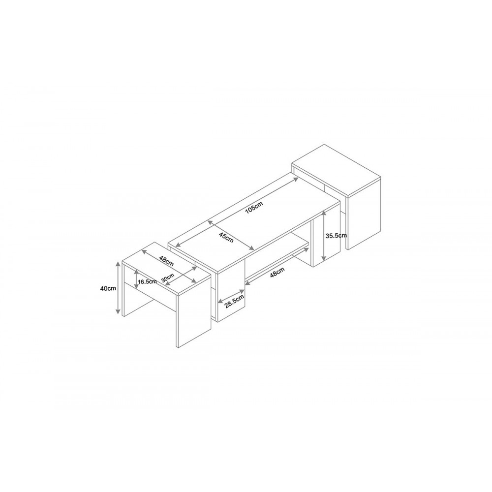 Τραπέζι σαλονιού "MORFI" πολυμορφικό 3τμχ σε χρώμα oak/μπεζ μαρμάρου 105x45x37