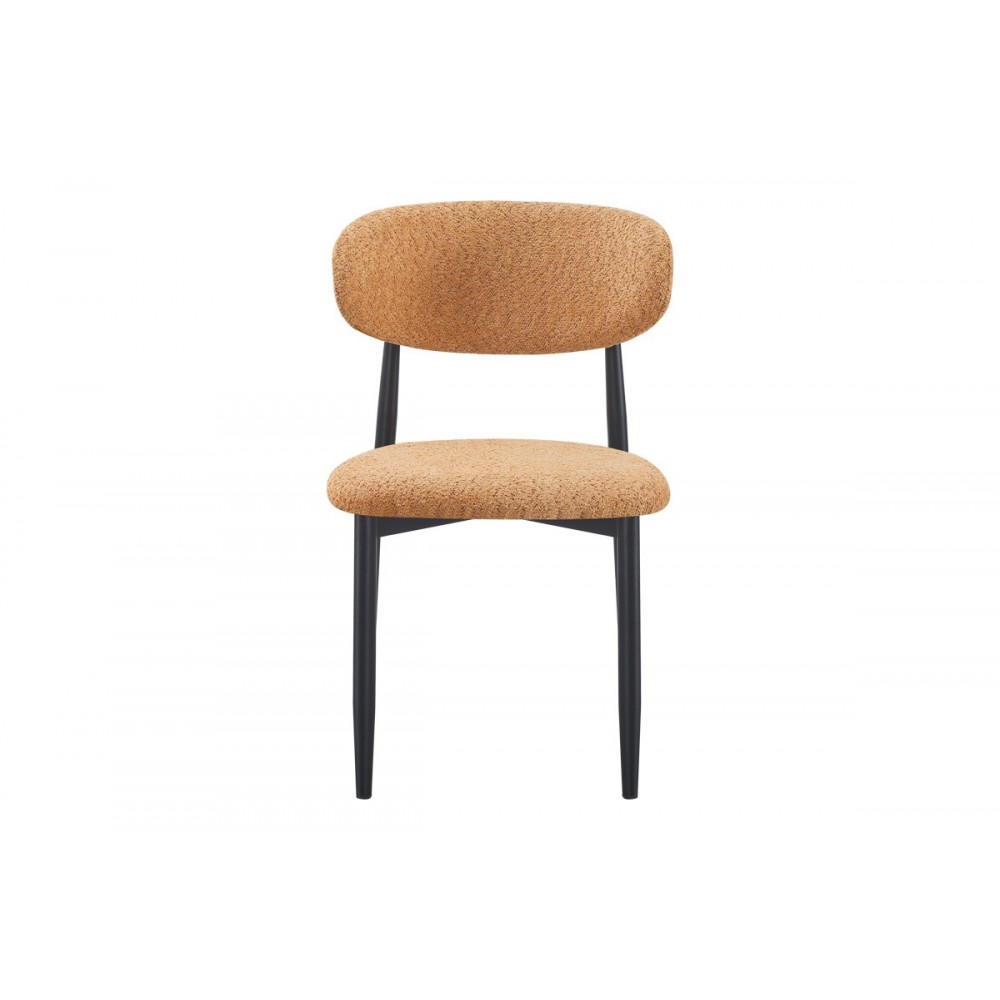 Καρέκλα "FOLEGIO" από μπουκλέ ύφασμα/μέταλλο σε χρώμα camel/μαύρο 59x50x75