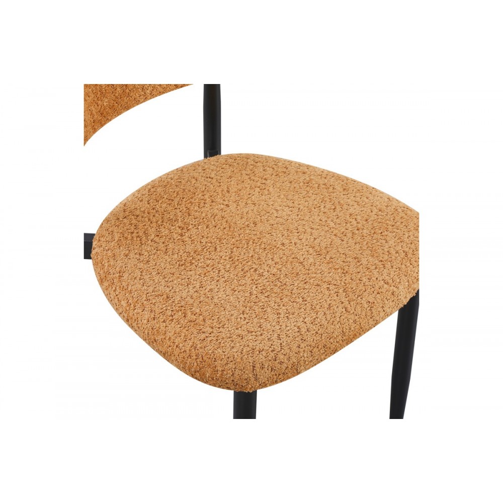 Καρέκλα "FOLEGIO" από μπουκλέ ύφασμα/μέταλλο σε χρώμα camel/μαύρο 59x50x75