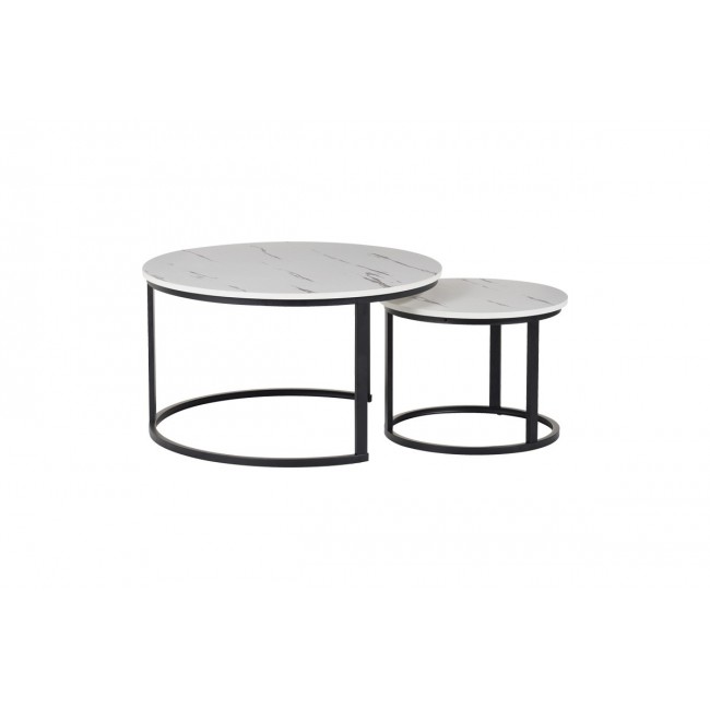 Τραπέζια σαλονιού "SOLME I" 2τμχ σε χρώμα λευκό μαρμάρου/μαύρο Φ80x45