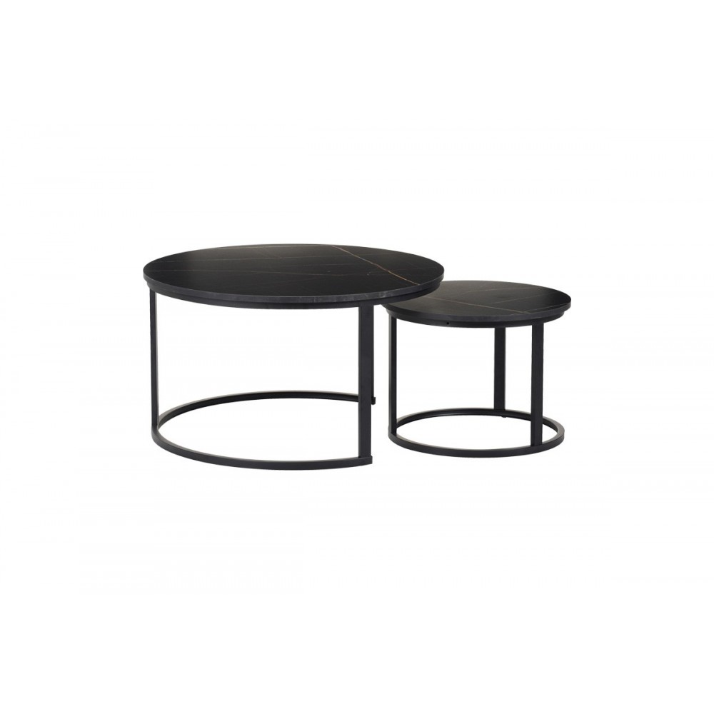 Τραπέζια σαλονιού "SOLME I" 2τμχ σε χρώμα μαύρο μαρμάρου Φ80x45