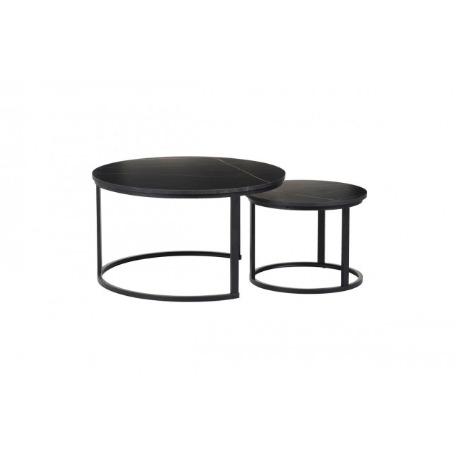 Τραπέζια σαλονιού "SOLME I" 2τμχ σε χρώμα μαύρο μαρμάρου Φ80x45