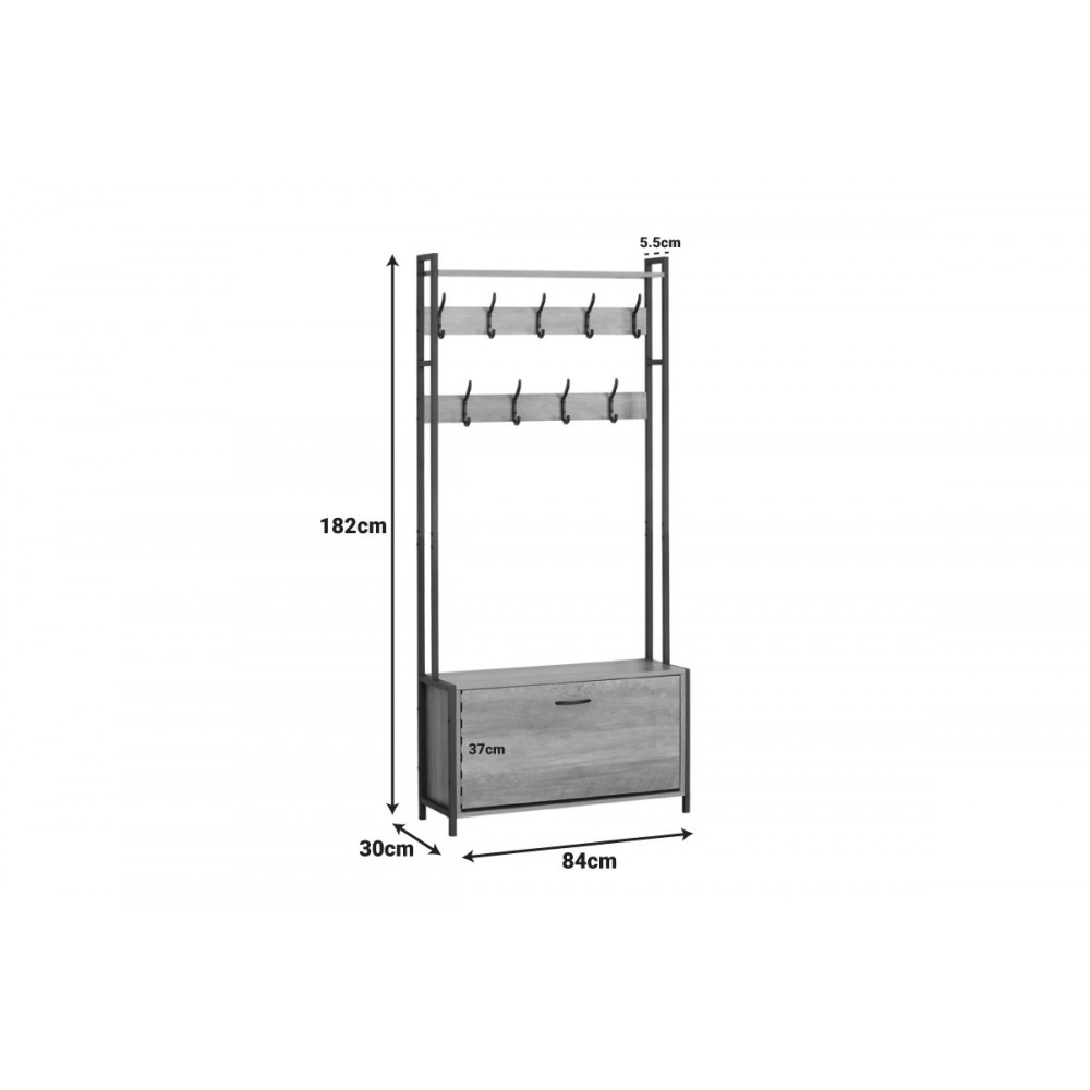 Έπιπλο εισόδου "VENTORIA" σε χρώμα oak/μαύρο 84x30x182