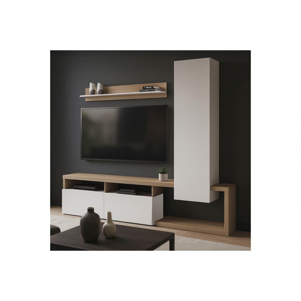 Σύνθετο σαλονιού "LEGANTO" σε χρώμα σονόμα/λευκό 220.5x35x197.5