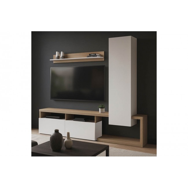 Σύνθετο σαλονιού "LEGANTO" σε χρώμα σονόμα/λευκό 220.5x35x197.5