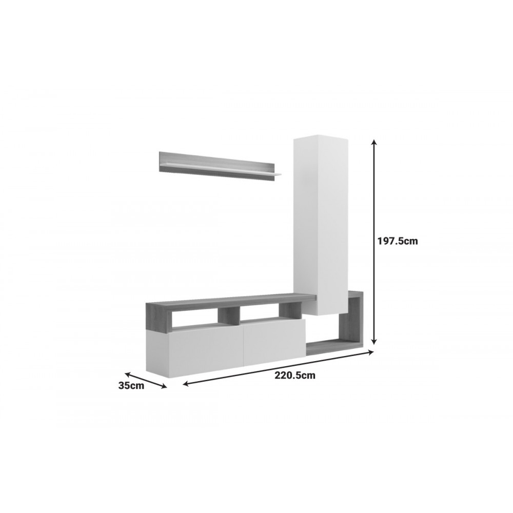 Σύνθετο σαλονιού "LEGANTO" σε χρώμα σονόμα/λευκό 220.5x35x197.5
