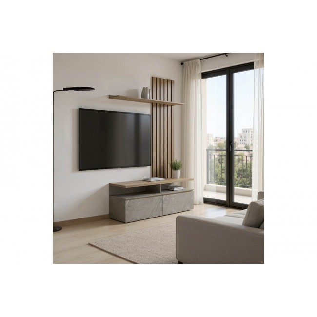 Σύνθετο σαλονιού "PERLENTO" σε  χρώμα μπεζ μαρμάρου/σονόμα 140x41x219.5