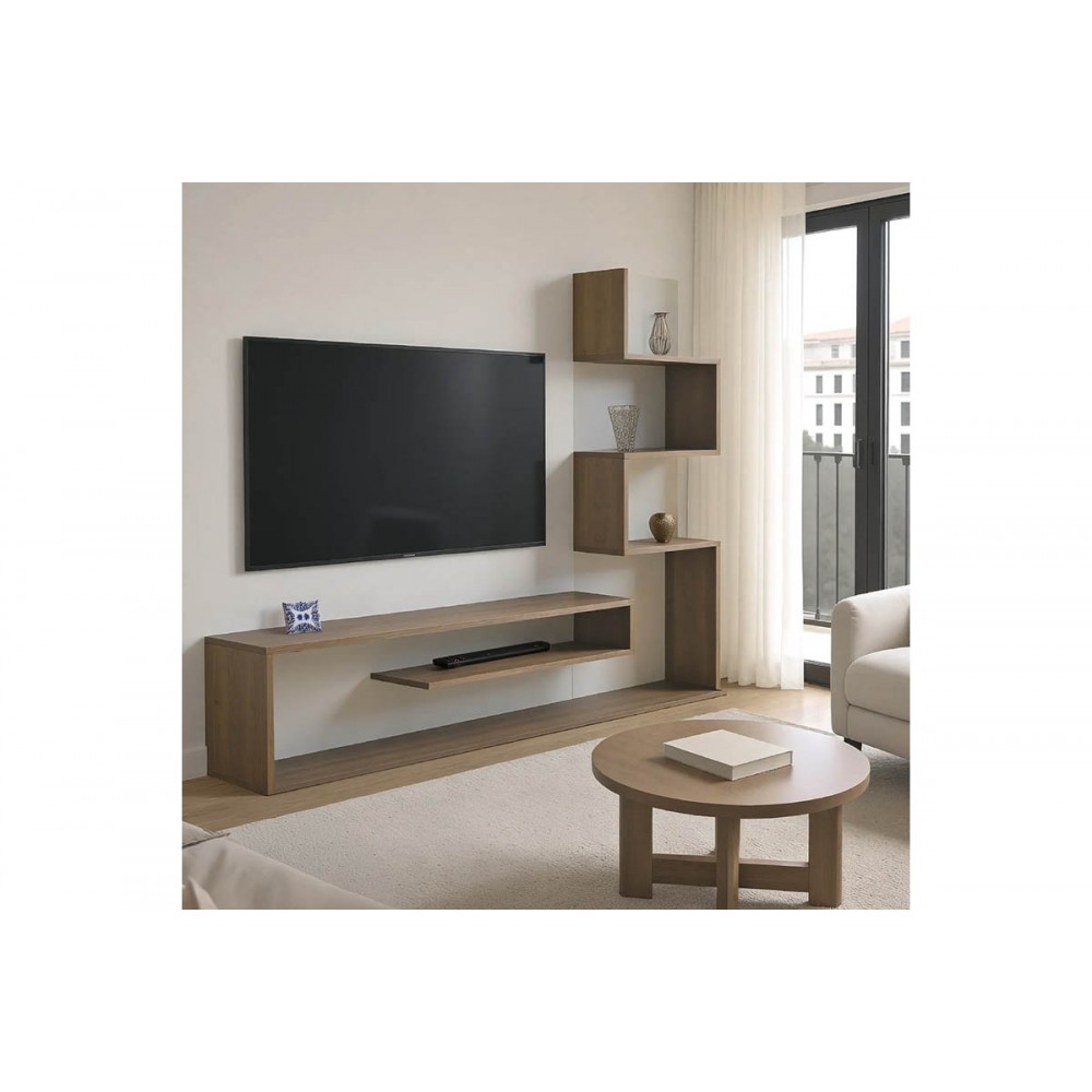 Έπιπλο τηλεόρασης "CAZENDA" σε χρώμα σονόμα/λευκό 160x29x126