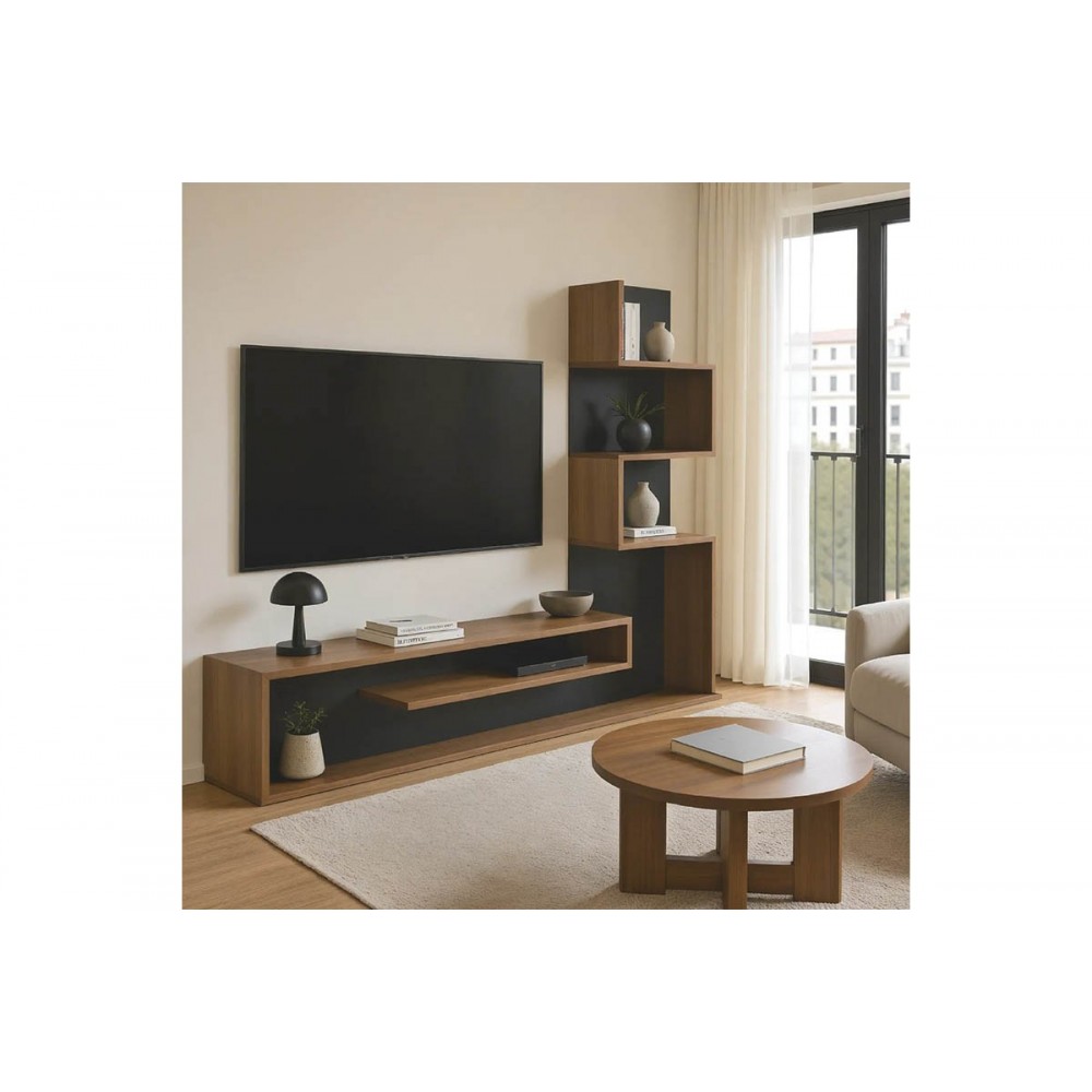 Έπιπλο τηλεόρασης "CAZENDA" σε χρώμα oak/ανθρακί 160x29x126