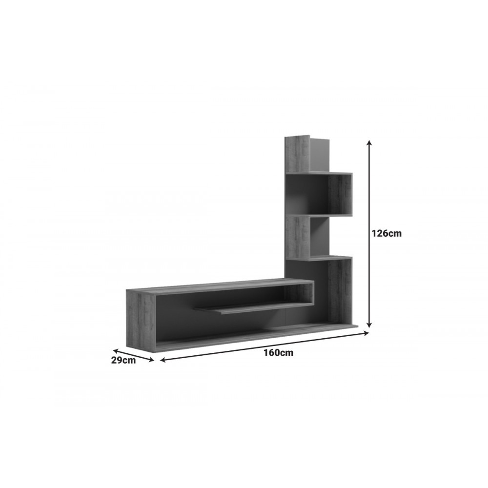 Έπιπλο τηλεόρασης "CAZENDA" σε χρώμα oak/ανθρακί 160x29x126