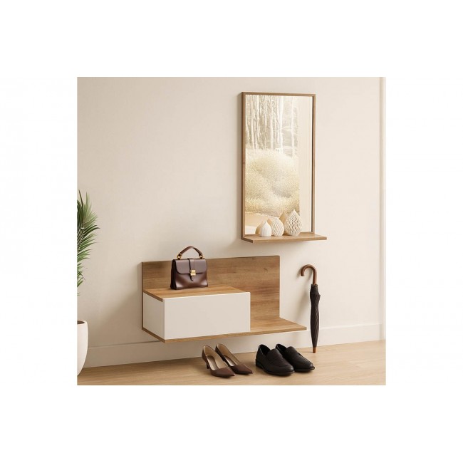 Έπιπλο εισόδου "MIRANDA" με καθρέπτη σε χρώμα λευκό/oak 60x30x89.5