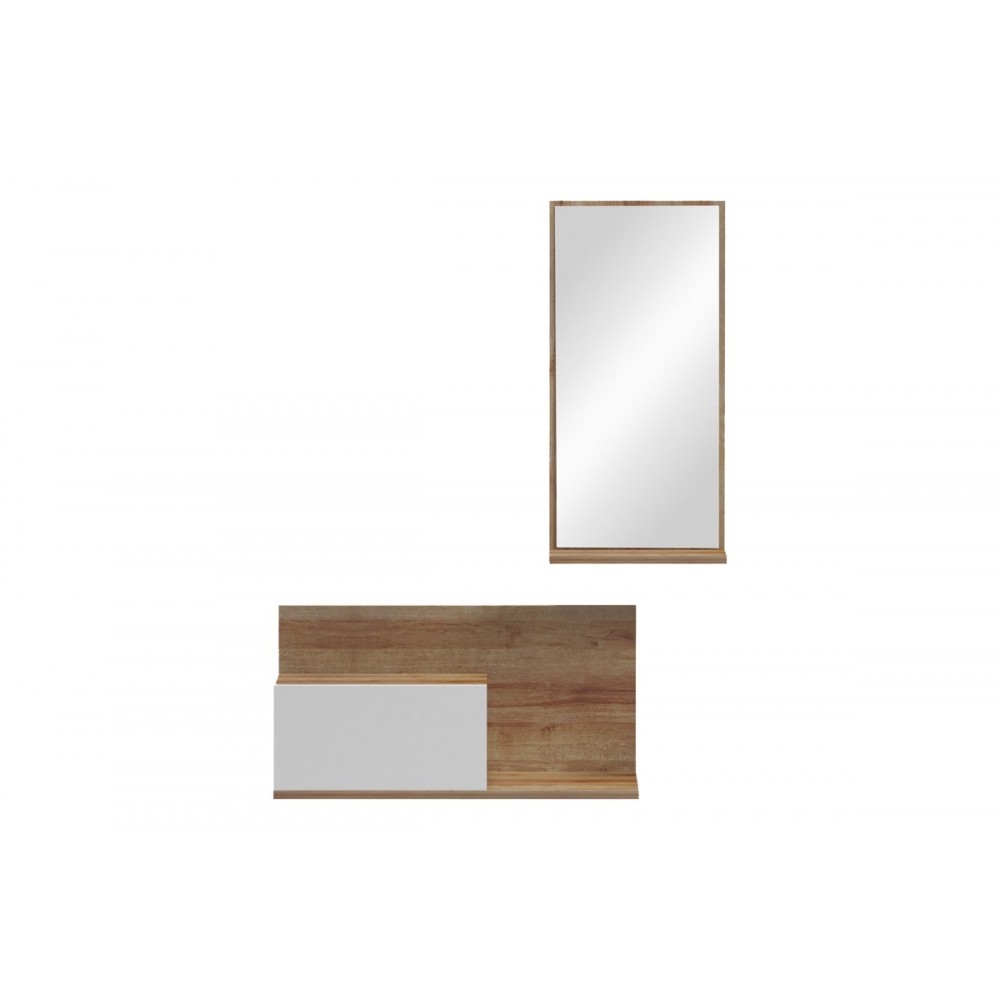 Έπιπλο εισόδου "MIRANDA" με καθρέπτη σε χρώμα λευκό/oak 60x30x89.5