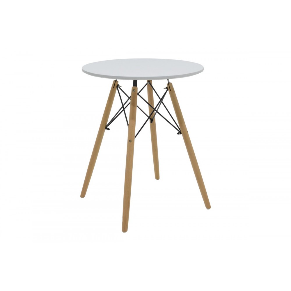 Τραπέζι "JULITA" από mdf/ξύλο σε χρώμα λευκό/φυσικό Φ60x73