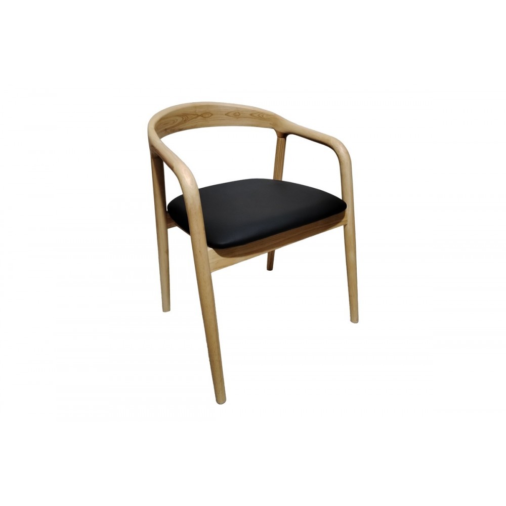 Πολυθρόνα "HOGIE" από rubberwood/pu σε χρώμα φυσικό/μαύρο 61x60x76