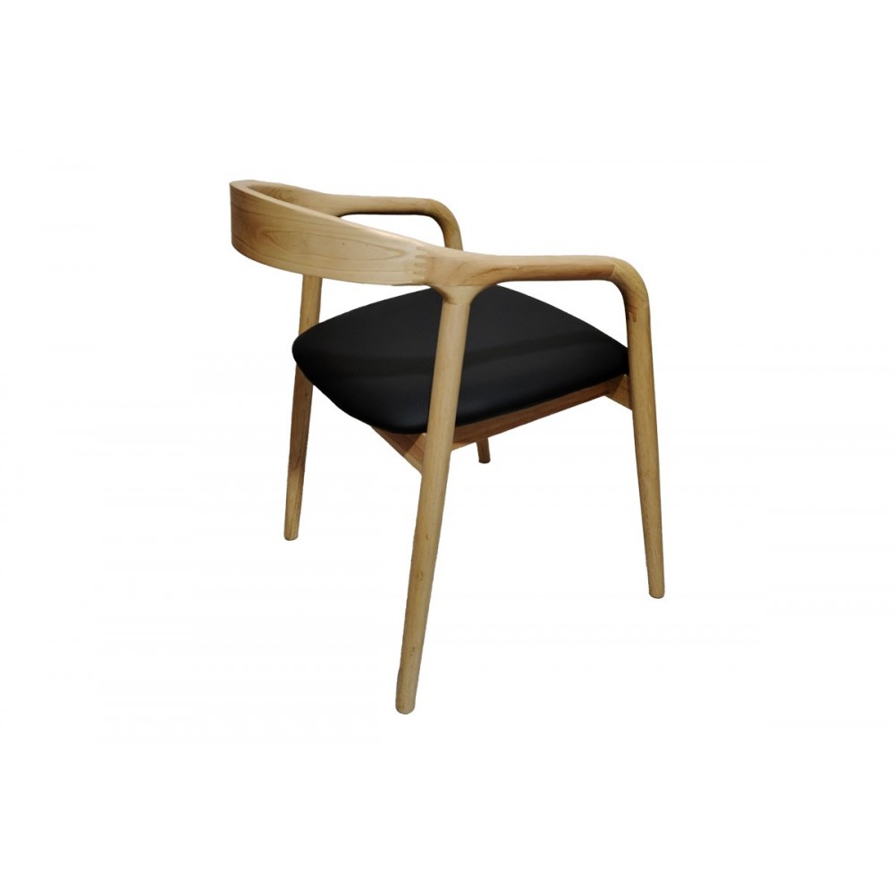 Πολυθρόνα "HOGIE" από rubberwood/pu σε χρώμα φυσικό/μαύρο 61x60x76