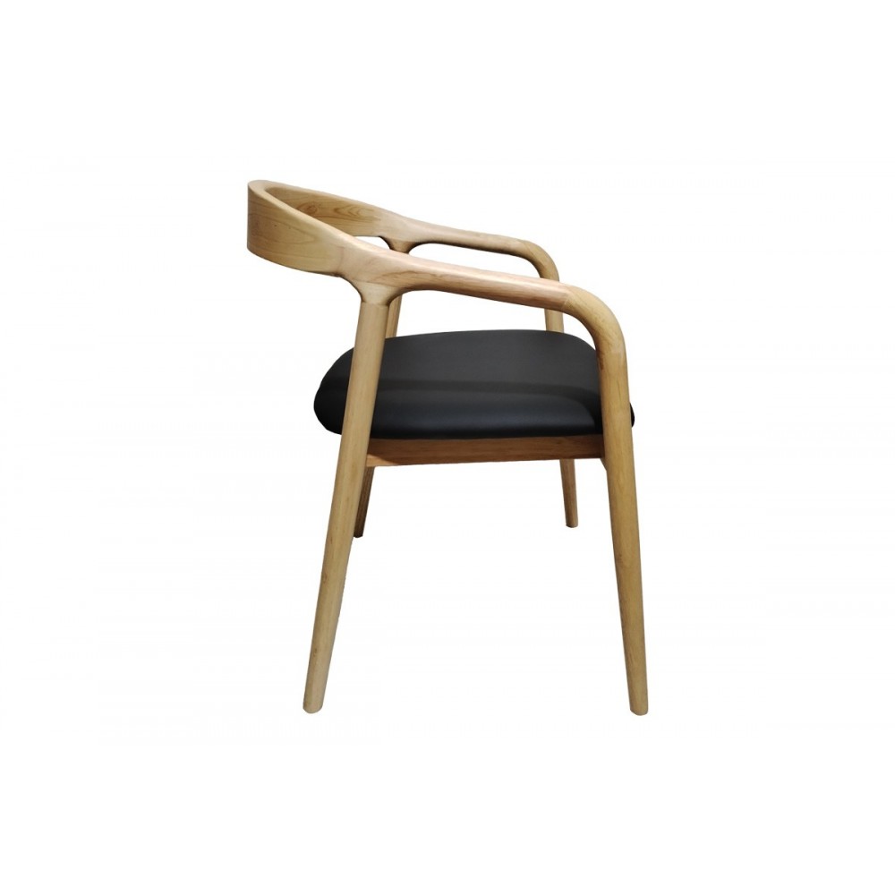 Πολυθρόνα "HOGIE" από rubberwood/pu σε χρώμα φυσικό/μαύρο 61x60x76