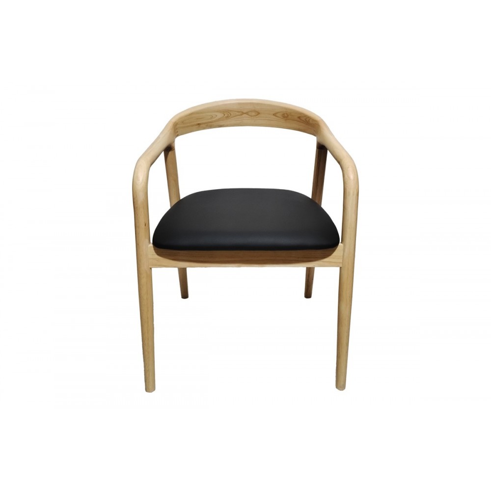 Πολυθρόνα "HOGIE" από rubberwood/pu σε χρώμα φυσικό/μαύρο 61x60x76