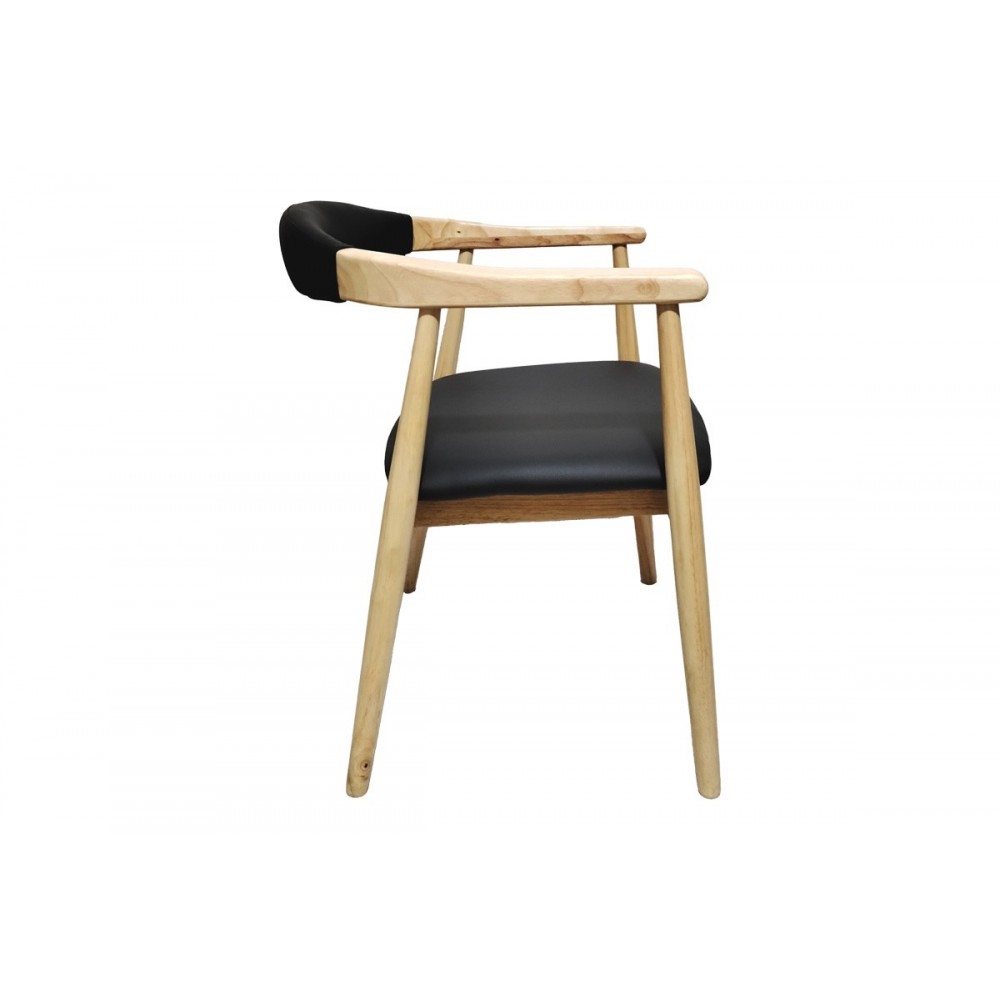 Πολυθρόνα "SANDI" από rubberwood/pu σε χρώμα φυσικό/μαύρο 50x60x80