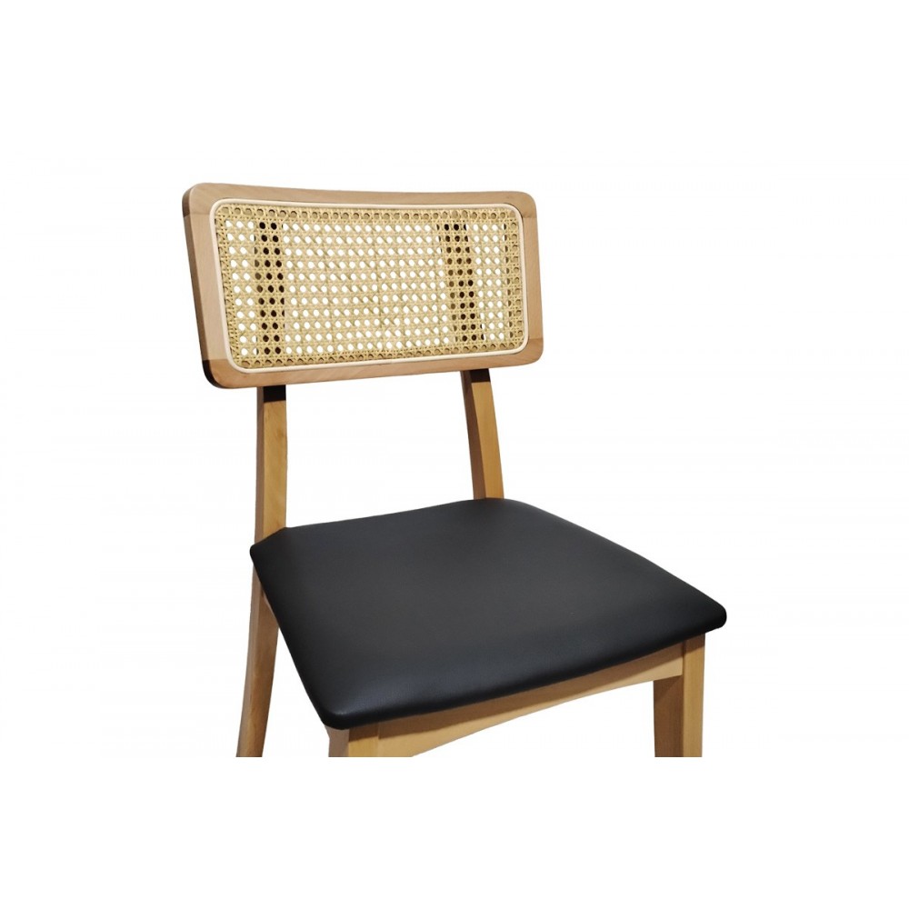 Καρέκλα "RENNA" από ξύλο/pu σε χρώμα φυσικό/μαύρο 48x52x79