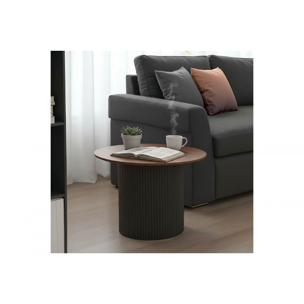 Τραπέζι σαλονιού "DOVEL" από mdf σε χρώμα καρυδί/μαύρο Φ70x40