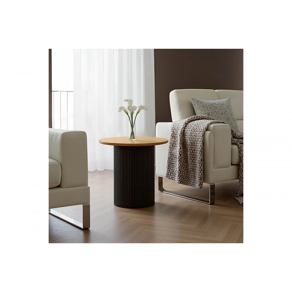 Βοηθητικό τραπέζι "DOVEL" από mdf σε χρώμα σονόμα/μαύρο Φ50x45