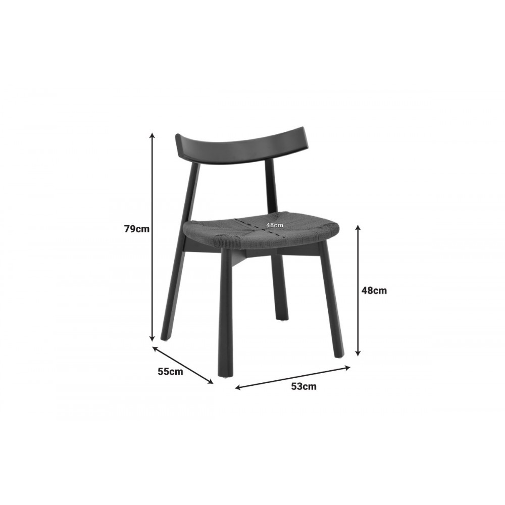 Καρέκλα "CLARETA" από rubberwood/σχοινί σε χρώμα μαύρο 53x55x79