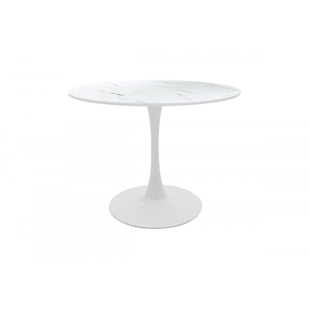 Tραπέζι "BALOU" από mdf σε χρώμα λευκό μαρμάρου Φ100x76