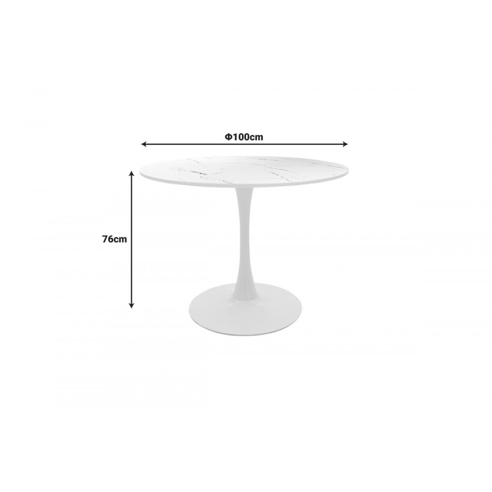 Tραπέζι "BALOU" από mdf σε χρώμα λευκό μαρμάρου Φ100x76