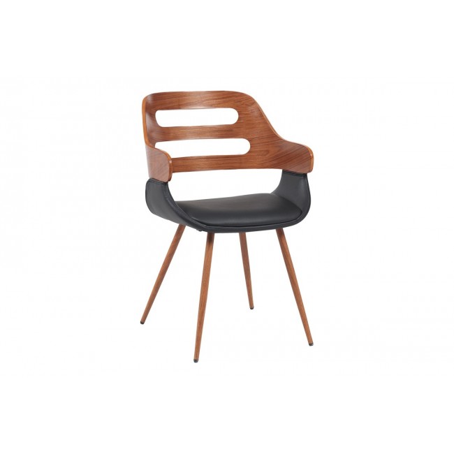 Πολυθρόνα "FERN" από pu/ξύλο σε χρώμα μαύρο/καρυδί 52x59x80