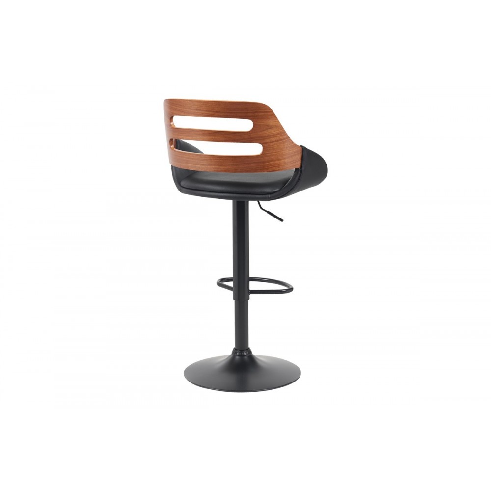 Σκαμπό μπαρ "FERN" από pu/ξύλο σε χρώμα μαύρο/καρυδί 50x48.5x89-110.5