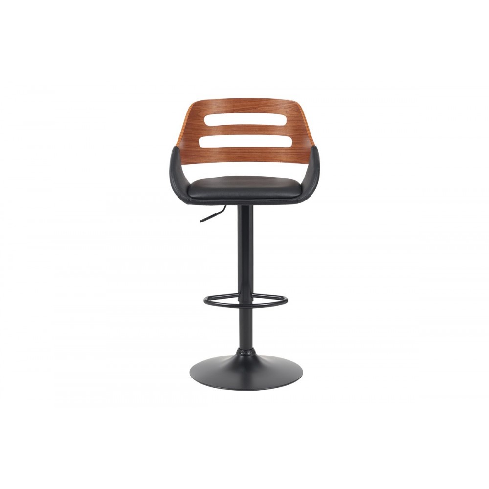 Σκαμπό μπαρ "FERN" από pu/ξύλο σε χρώμα μαύρο/καρυδί 50x48.5x89-110.5