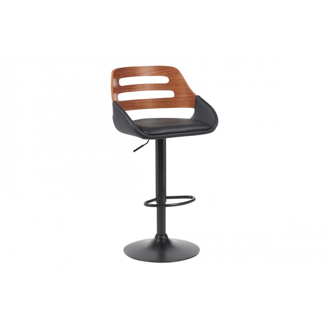 Σκαμπό μπαρ "FERN" από pu/ξύλο σε χρώμα μαύρο/καρυδί 50x48.5x89-110.5