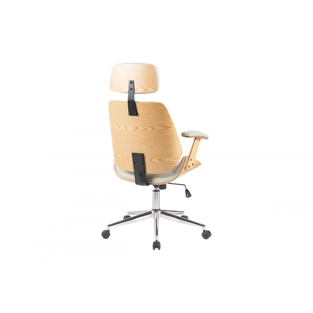 Καρέκλα γραφείου διευθυντή "FETSENO" από pu/μέταλλο σε χρώμα μπεζ/χρωμίου 53x56x113.5-123.5