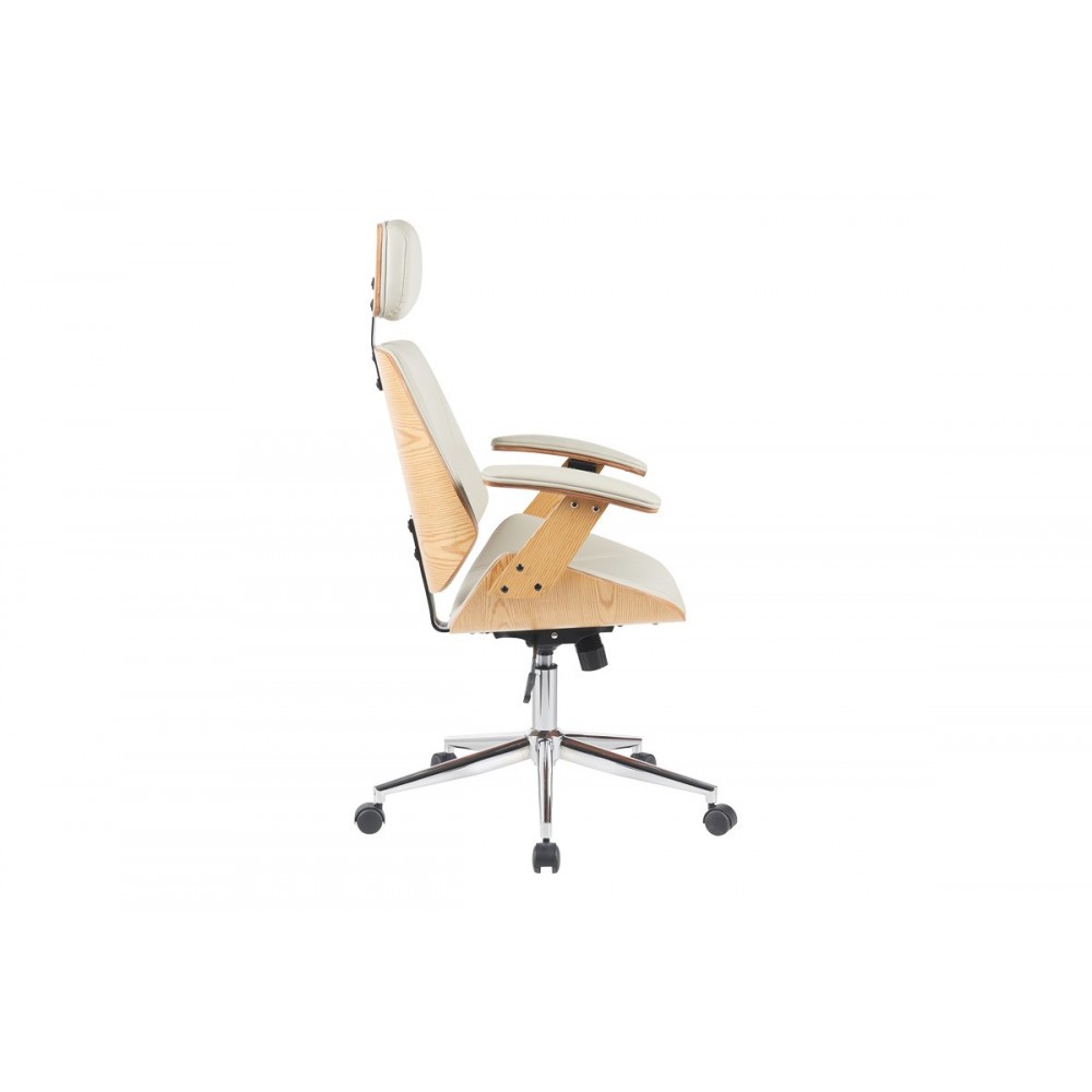 Καρέκλα γραφείου διευθυντή "FETSENO" από pu/μέταλλο σε χρώμα μπεζ/χρωμίου 53x56x113.5-123.5