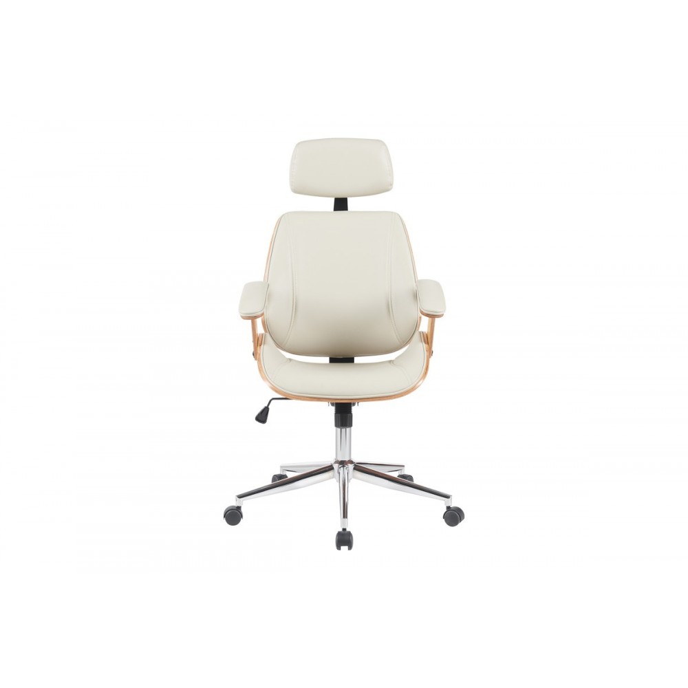 Καρέκλα γραφείου διευθυντή "FETSENO" από pu/μέταλλο σε χρώμα μπεζ/χρωμίου 53x56x113.5-123.5
