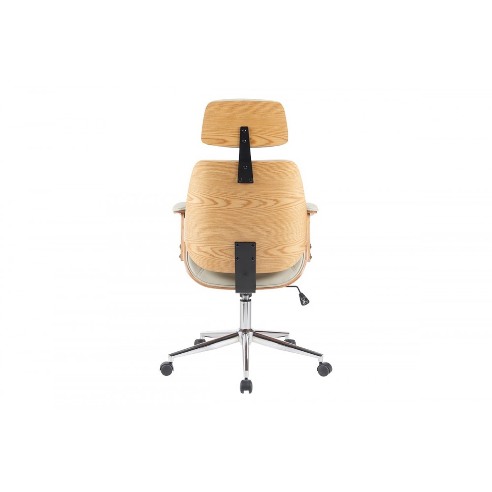 Καρέκλα γραφείου διευθυντή "FETSENO" από pu/μέταλλο σε χρώμα μπεζ/χρωμίου 53x56x113.5-123.5