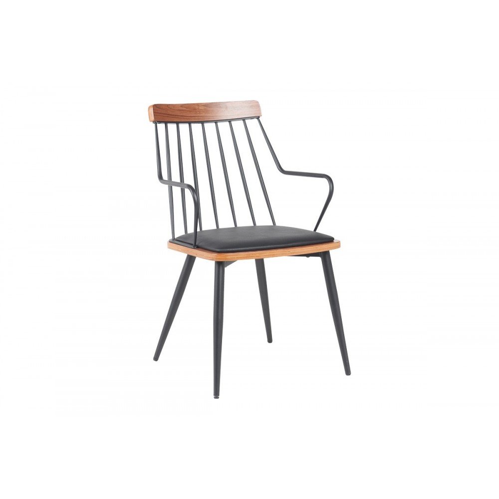 Πολυθρόνα "POSSE" από pu/ξύλο σε χρώμα καρυδί/μαύρο 52x59x83